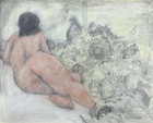 Reclining Woman   Sunflowers 22 1 2 X 28 Oil Crayon Drawing-1963-august Mosca
