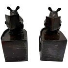 Vintage Bronze Tone Sitting Mice Reading Books Bookends Set Decor