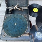Antique Phonograph Gramophone Portable Record Player W Records Lot Japan Project