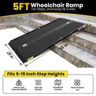 5ft Portable Wheelchair Ramp With Quick-lock  Black Seamless Non-slip Aluminu   