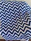 New Handmade Crocheted Afghan Blanket Vstitch Throw Approx60x42 Wh Blk Blue