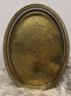 Vtg Solid Brass Oval Tray With Ornate Etching And Pierced Sides 11 5x16