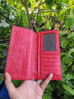 Black red Genuine Ostrich Leather Long Wallet Double Sided Wallet Handmade