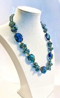 Art Deco Inspired Blue Faceted Crystal Silver Tone Necklace Retro Boho