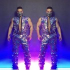 Men Glitter Laser Sequins Sleeveless Jumpsuit Dancer Singer Stage Dance Costume