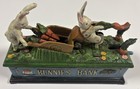 Vintage Cast Iron Mechanical    bunnies Bank    Coin Bank Reproduction Excellent