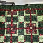 Patchwork Christmas Quilt Red Green Contemporary Long Arm Quilted Windowpane