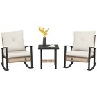 3 Pieces White Bistro Set With Rattan Rocking Chairs   Coffee Table