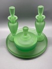 Vintage Art Deco Vanity Set In Frosted Green Glass 