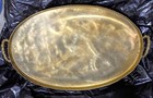 Vintage Lg  Oval Brass Faux Bamboo Serving Tray   20  L X 11  W X 2  H