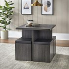 Modern Kitchen 5 Pc Dining Set Table Padded Storage Ottoman Stool Chairs Dark Gr