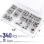 340pcs Sae Hex Nuts Assortment Kit Stainless Steel Hardware Nuts 11 Sizes
