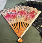 Lot Of 2 Folding Fans 1 Wood   Paper   1 Silky W  Lace Embroidered Flowers As Is