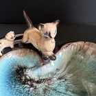 Vintage Japan Momma Siamese Cat Kittens 1950s Ashtray Paintbrush Holder Trinket