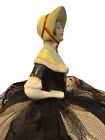 Antique German Porcelain Lady W  Bonnet Pin Cushion Half Doll Sewing Needlework