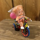 Vintage Tin Lithograph Wind-up Tricycle Girl Balloon   Bell Toy Mint