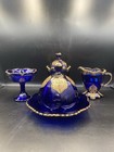 4pc Northwood Regent Leaf Medallion Cobalt Blue Table Set Butter Cream Sugar Jel