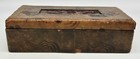 Antique Chinese Box  Leather Clad W  Finely Carved Red Lacquer Garden Scene