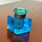 Antique Electric Blue Faceted Crystal Inkwell With Brass Hardware Vintage 2x2 