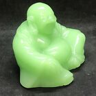 Vtg Chinese Green Peking Glass Sitting Happy Buddha  2 5    Tall Statue Figurine
