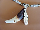 1-5 8  Real Wolf Tooth Pendant Necklace Jewelry - Unique W bead -feather Accents