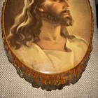 Vintage Large 1970   s  Decoupage Wood Log Slice Picture Of Jesus 14 5  X 9 5   