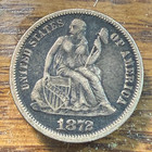  sj  Love Token On Xf 1872 Seated Liberty Dime Nice Patina Chrc