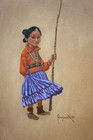 Original John Farnsworth Painting Navajo Girl Shepherdess 18x30 Concho Turquoise