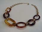 Goldtone Tortoise Acrylic Ring Chain Necklace  b36 