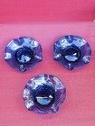 Set Of  3 Cobalt Blue Hand Blown Ruffled Edge Art Glass Trinket Dish