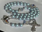 Rosary Beads  Swarovski Baby Blue Pearls And Clear Crystal  Communion  Handmade