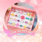 24pcs Kids Adjustable Rings Set Girls Dress Up Pretend Play Jewelry Gift Box