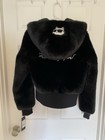 Karl Lagerfeld Paris Faux Fur Hooded Zip Bomber Jacket Black Women   s Xs