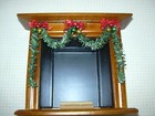 Miniature Christmas Fireplace Garland wreath Set W red Bows  Dollhouse 1 12 