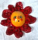 Vintage Mexican Folk Art Coconut Shell Sun Mask Hand Painted Guerrero Wall Art
