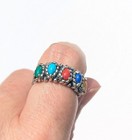 Southwestern Style Multicolor Stone Sterling Silver Ring Size 7