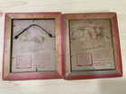 Vintage Print Set Of 2 Chinese Art Red Textured Wooden Frames 6 X 7 Mcm