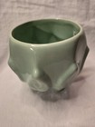 Vintage Brush Art Pottery Planter Pot Sage Green Leaf Pattern -crack