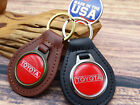 New Rare Vintage 1970s Red Toyota Car Genuine Leather Key Chain Ring Fob Nos