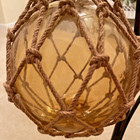 Vintage Amber Yellow Glass Japanese Fishing Float Ball Rope Netting Nautical 8 