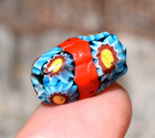 Antique Venetian Aqua Blue Italian Millefiori Bead W  Red Stripe  African Trade