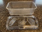 Vintage 2 Pc Ribbed Federal Glass Refrigerator Dish With Vegetable Motif Lids