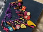 Vintage 1980 s Plastic Bell Clip On Chain Necklace W 12 Charms