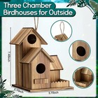 2 Pack Wooden Bird House  3 Hole Outdoor Hanging Birdhouse For Garden Backyard
