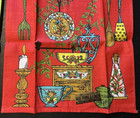 Pair Of Vintage Nos Parisian Prints Green   Red Linen Kitchen Tea Towels