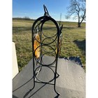 Metal Pineapple Wine Rack Amber Glass Accents Tabletop Decor Hold Up 3 Bottles