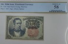 1874 10 Cent Usa Fractional Currency Fifth Issue Red Seal Note Graded Au 58 