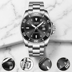 Men s Quartz Black Dial Watch Stainless Steel Strap Luminous Analog Wristwatch