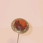 Gothic Revival Brass Glass Hatpin Faceted Amber Topaz Victorian 9  Long Antique