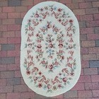 Floral Needlepoint Rug Granny Core Primitive Style Oval Handmade 33 x52 